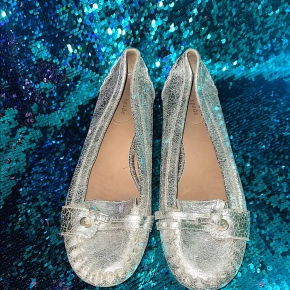 kate spade Shoes Kate Spade Silver Ballet Flats With Bow
